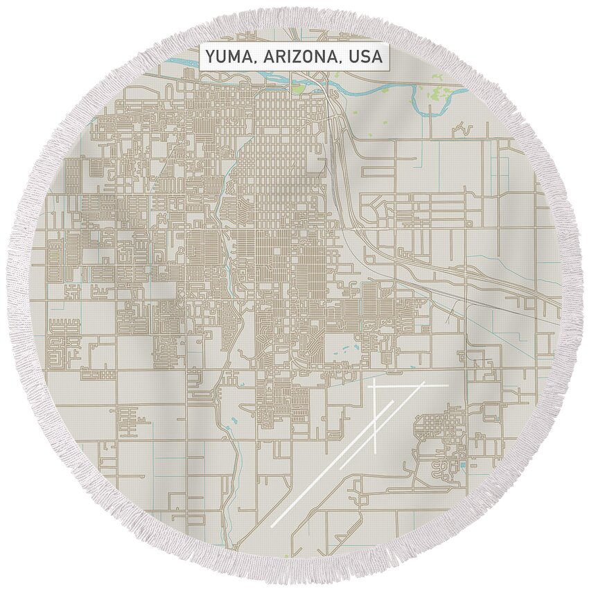 Yuma Round Beach Towel featuring the digital art Yuma Arizona US City Street Map by Frank Ramspott