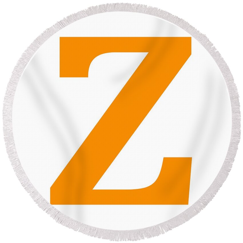 Z Round Beach Towel featuring the digital art Z in Tangerine Typewriter Style by Custom Home Fashions