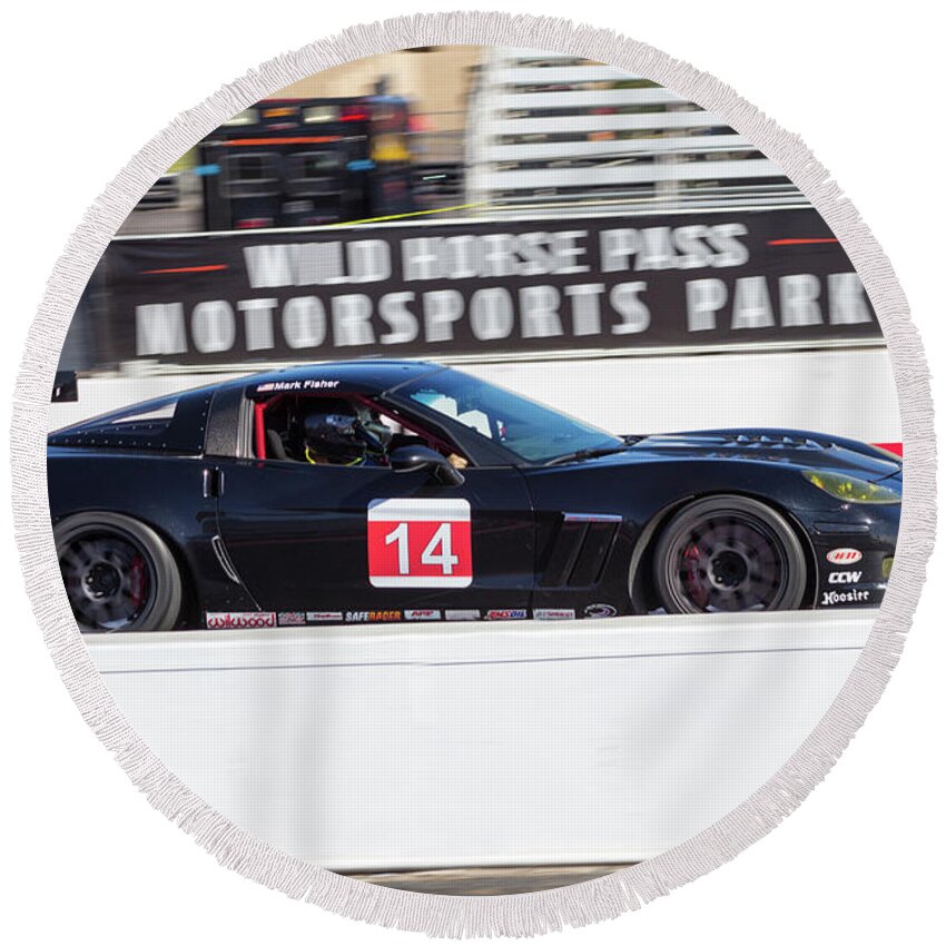 Chevrolet Round Beach Towel featuring the photograph Z06 Corvette racing 3 by Darrell Foster