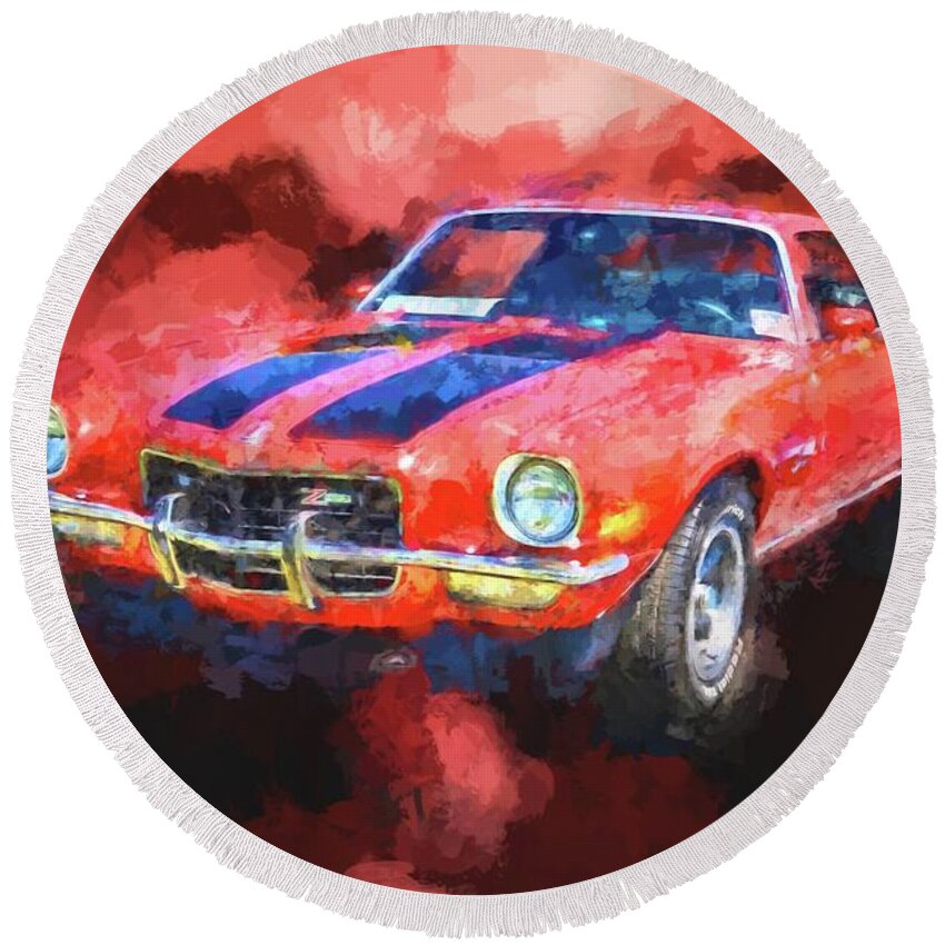 Auto Round Beach Towel featuring the painting Z28 by Ches Black