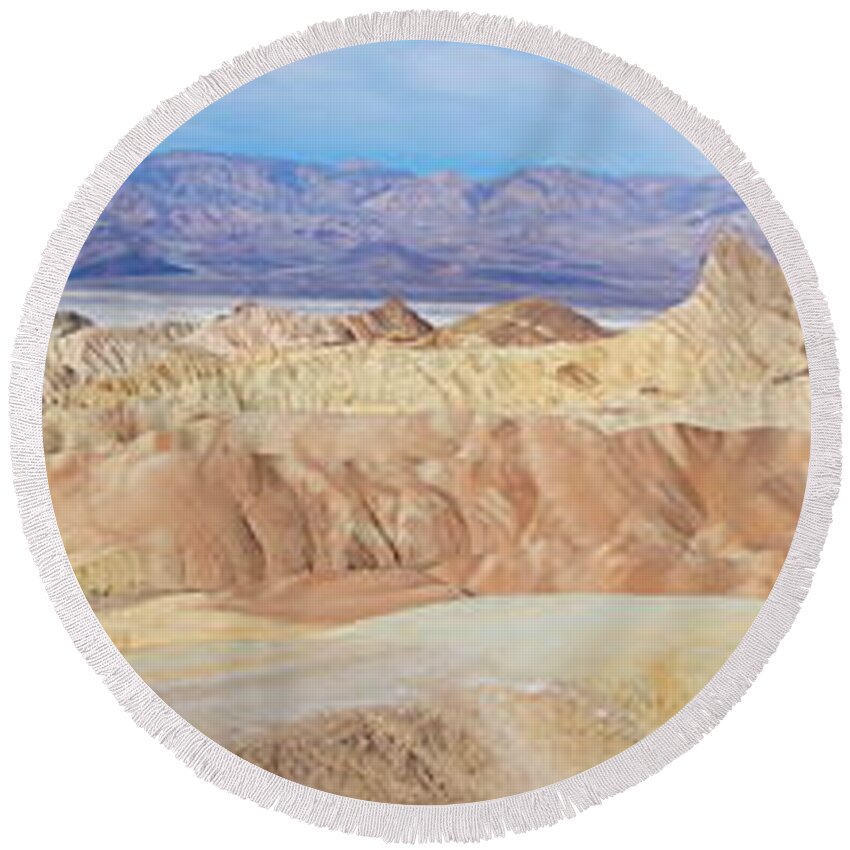Amaragosa Round Beach Towel featuring the photograph Zabriski Point Panoramic by Tranquil Light Photography