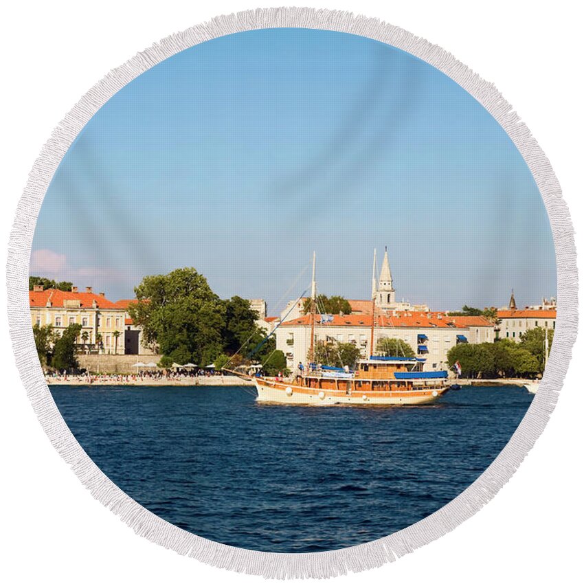 Waterside Scenes Round Beach Towel featuring the photograph Zadar Waterfront by Sally Weigand