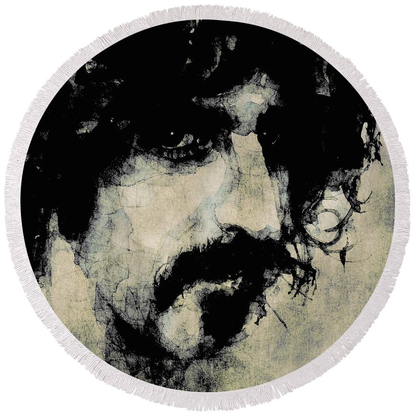 Frank Zappa Round Beach Towel featuring the painting Zappa by Paul Lovering