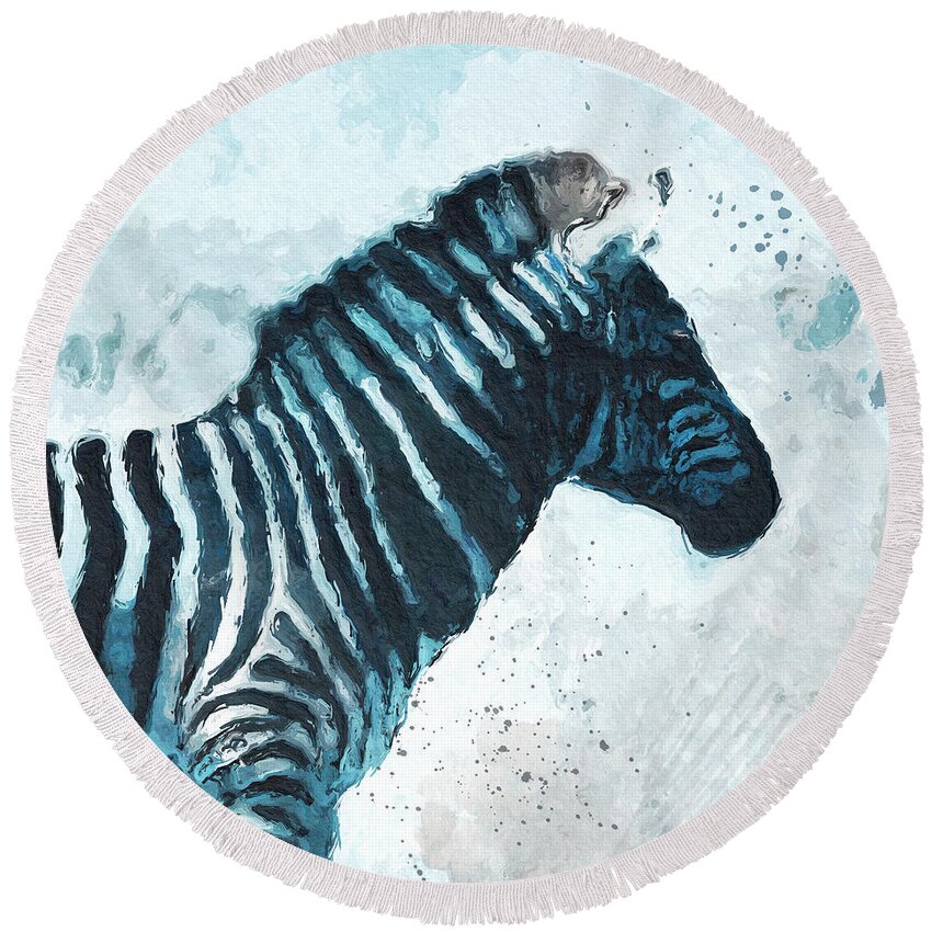 Zebra Round Beach Towel featuring the digital art Zebra- Art by Linda Woods by Linda Woods