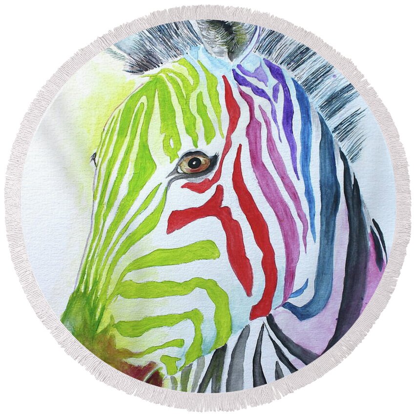  Round Beach Towel featuring the painting My Polychromatic Friend by Barbara Teller