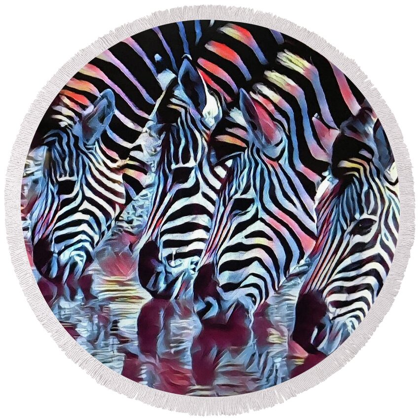 Zebra Round Beach Towel featuring the photograph Zebra Dazzle by Gini Moore