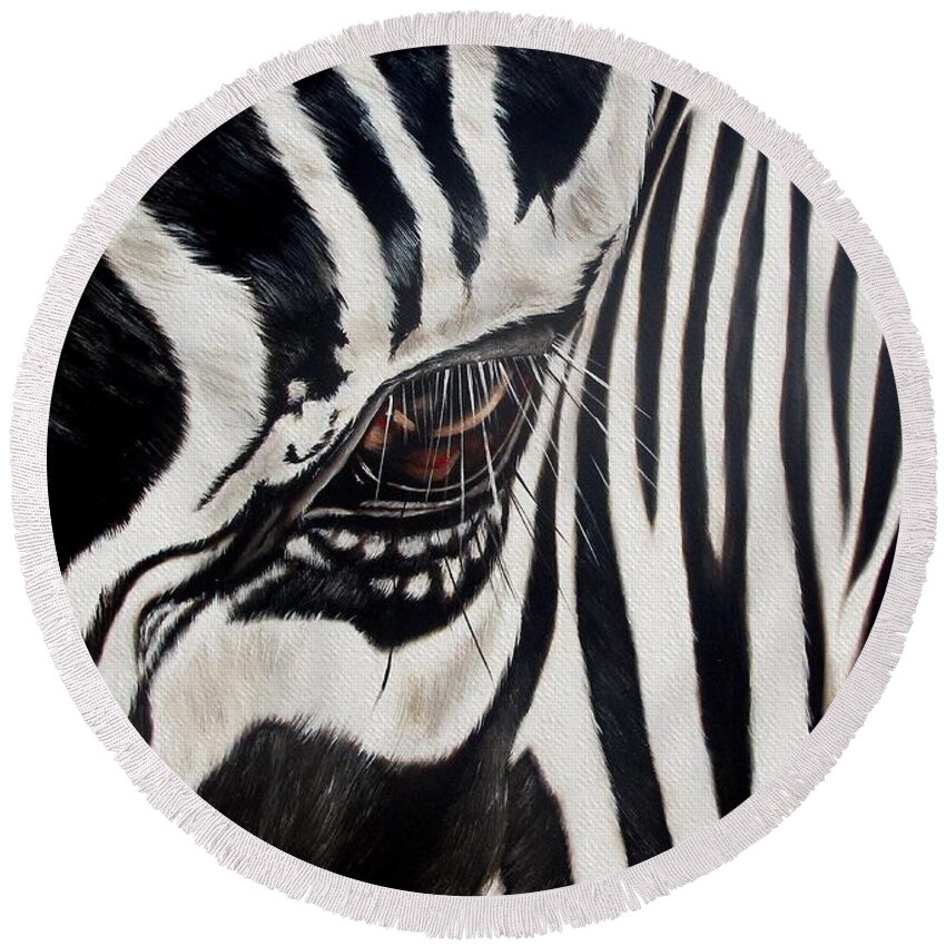 Zebra Round Beach Towel featuring the painting Zebra Eye by Ilse Kleyn
