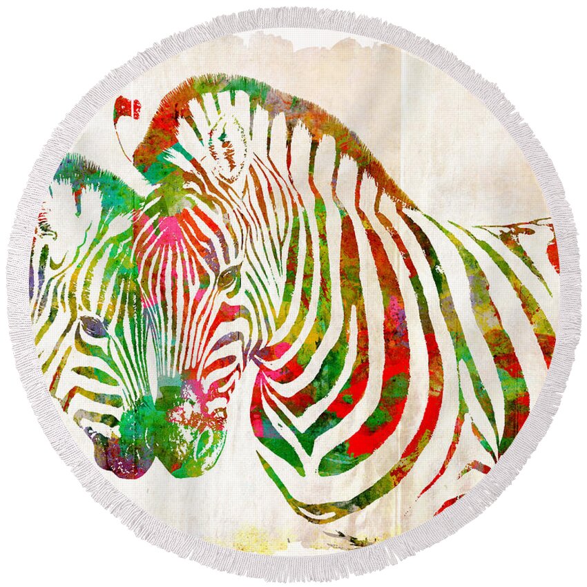 Zebra Round Beach Towel featuring the digital art Zebra Lovin by Nikki Smith
