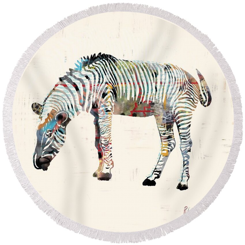 Zebra Round Beach Towel featuring the digital art Zebra by Robin Wiesneth