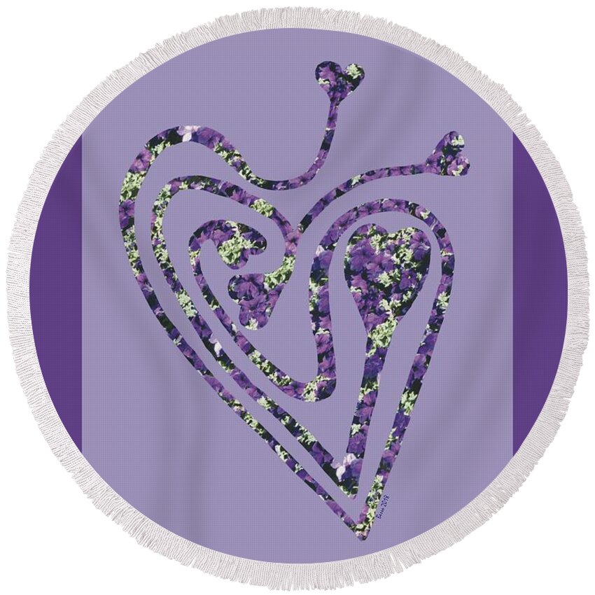 Heart Round Beach Towel featuring the photograph Zen Heart Labyrinth Floral by Mars Besso