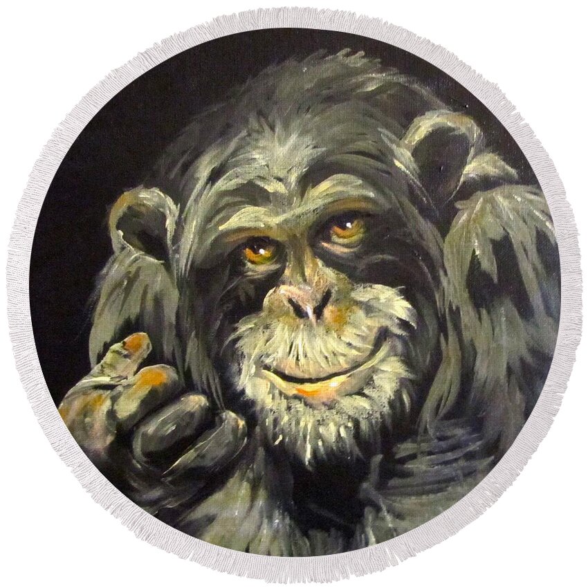 Chimp Round Beach Towel featuring the painting Zippy by Barbara O'Toole