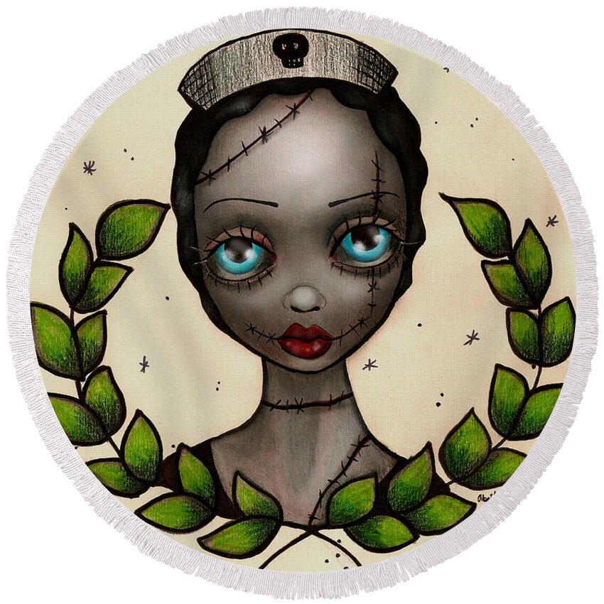 Zombie Round Beach Towel featuring the painting Zombie Nurse by Abril Andrade