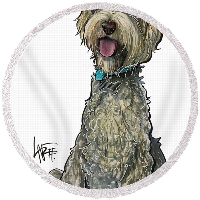 Labradoodle Round Beach Towel featuring the drawing Zwetsch 7-1513 by John LaFree