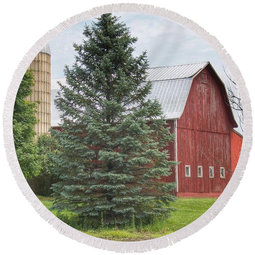 Barn Round Beach Towel featuring the photograph 0318 - German Road Red by Sheryl L Sutter