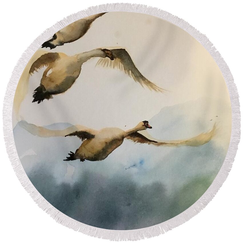 Let’s Fly Round Beach Towel featuring the painting 1082019 by Han in Huang wong
