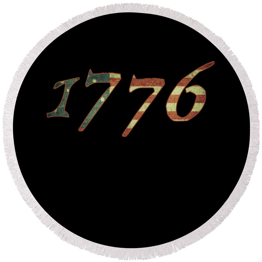 Funny Round Beach Towel featuring the digital art 1776 Declaration of Independence US Flag by Flippin Sweet Gear
