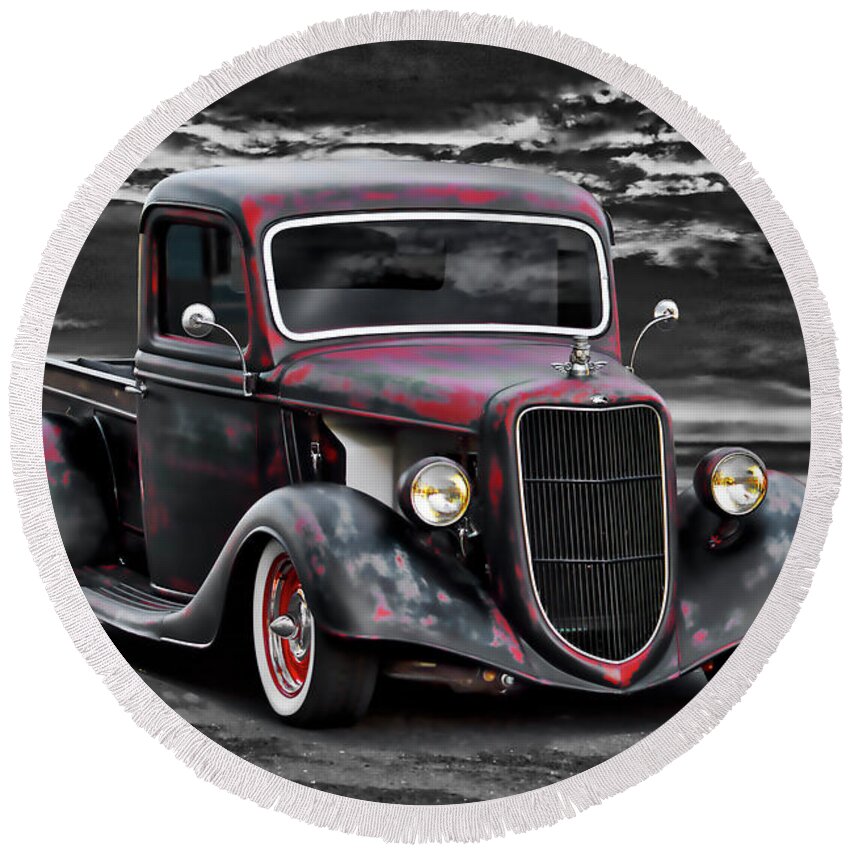 1935 Ford Pickup Truck Round Beach Towel featuring the photograph 1935 Ford Pickup Truck by Dave Koontz