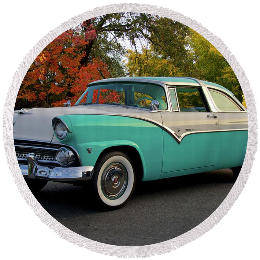 1956 Ford Crown Victoria Round Beach Towel featuring the photograph 1956 Ford Crown Victoria by Dave Koontz