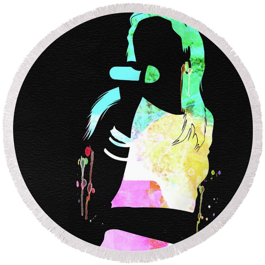 Aaliyah Round Beach Towel featuring the mixed media Aaliyah Watercolor by Naxart Studio