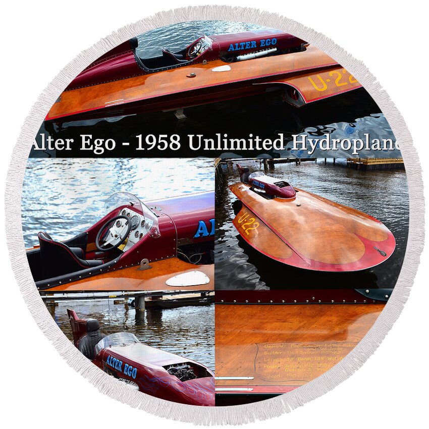 Alter Ego Unlimited Hydroplane Boat Round Beach Towel featuring the photograph Alter Ego 1958 #1 by David Lee Thompson
