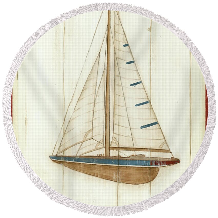 Nautical Round Beach Towel featuring the painting Americana Yacht I #1 by Ethan Harper