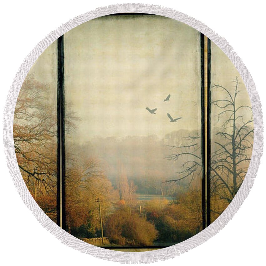 Triptych Round Beach Towel featuring the photograph Autumn by Peggy Dietz
