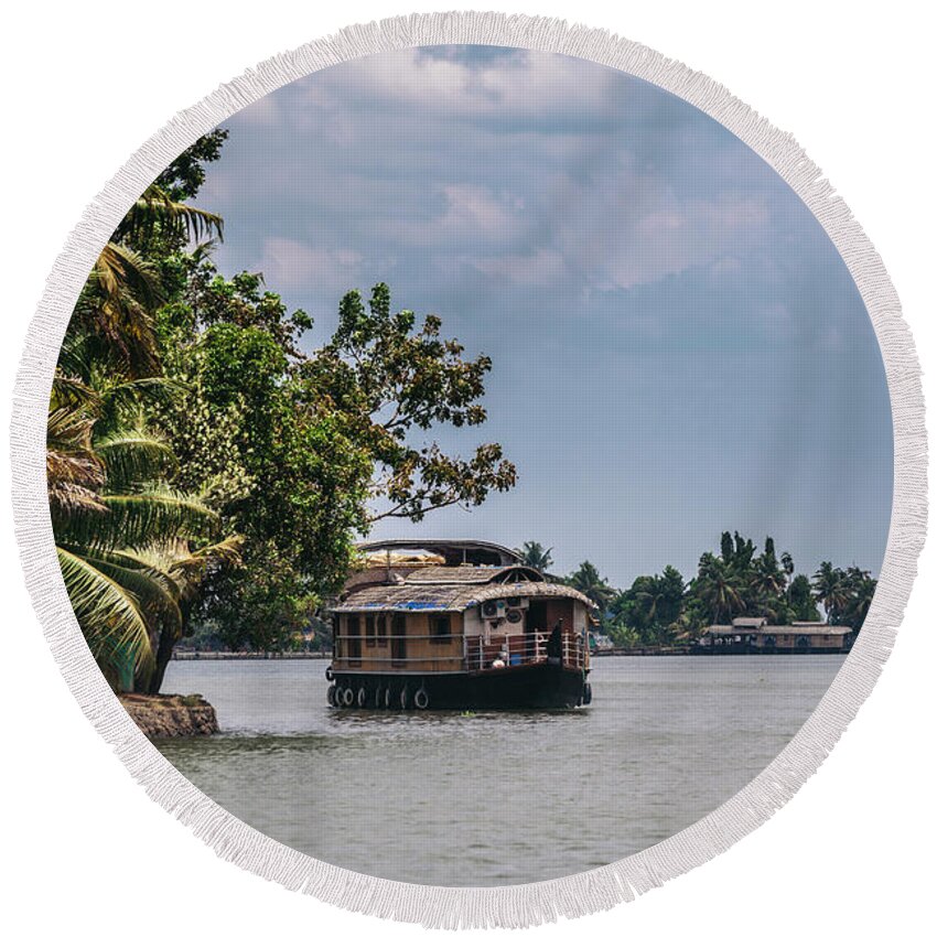 Alappuzha Round Beach Towel featuring the photograph Backwaters Of Kerala #1 by Maria Heyens