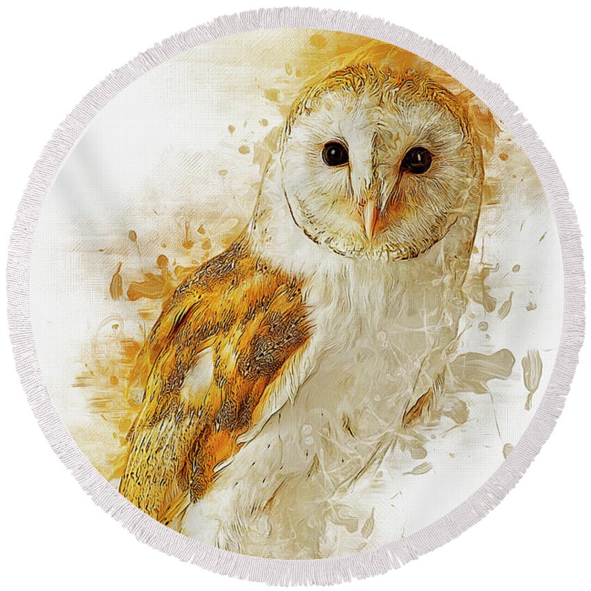 Owl Round Beach Towel featuring the digital art Barn Owl #1 by Ian Mitchell