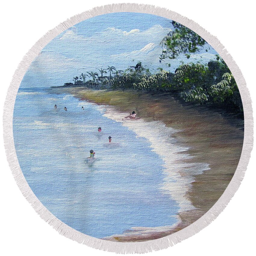 Beach Scene Round Beach Towel featuring the painting Beach Scene #2 by Gloria E Barreto-Rodriguez