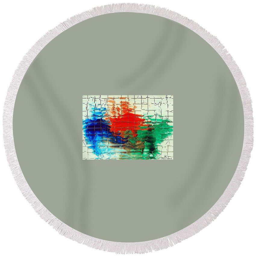 Round Beach Towel featuring the mixed media Broken #1 by Rein Nomm