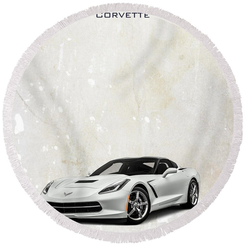 Corvette Round Beach Towel featuring the digital art Chevrolet Corvette by Airpower Art
