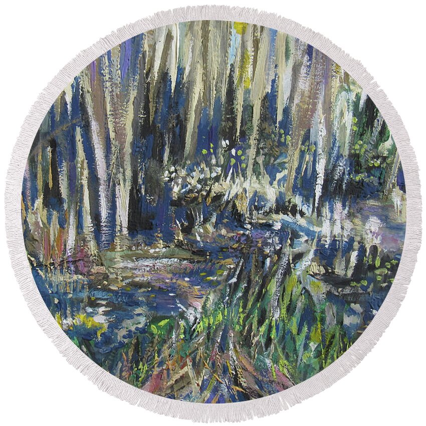 Swamp Round Beach Towel featuring the painting Circle B Bar Reserve, Lakeland, FL #1 by Jean Batzell Fitzgerald