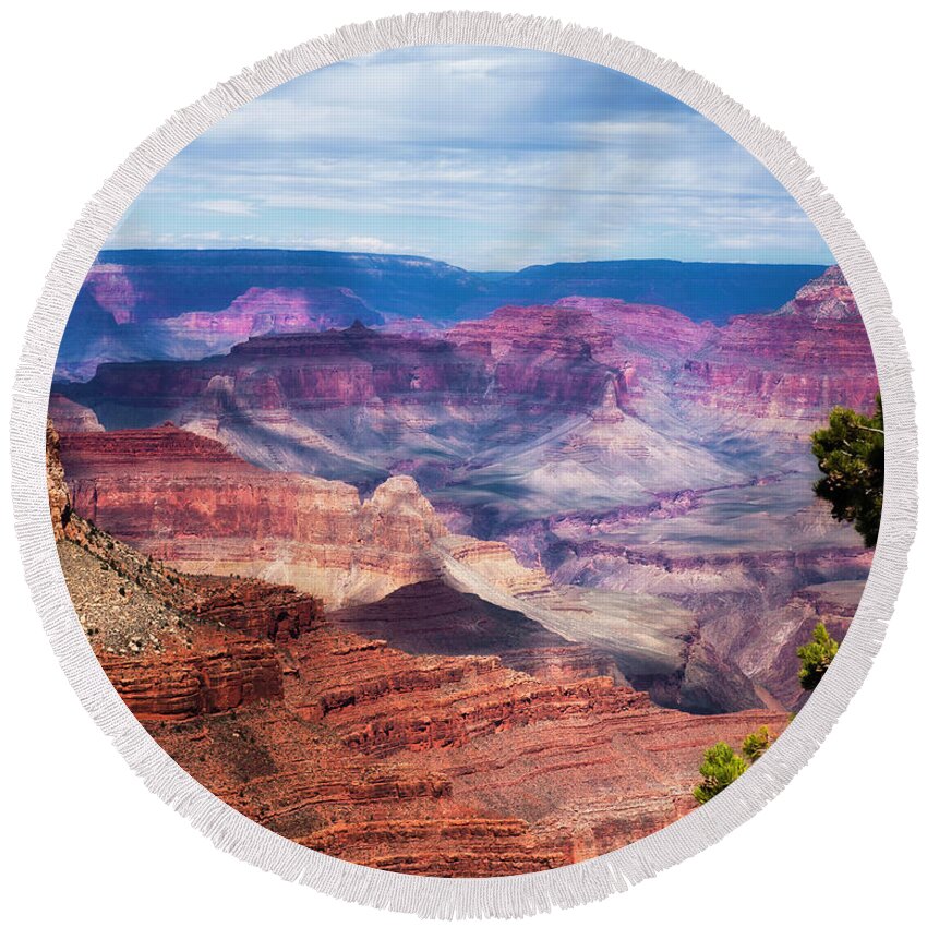Landscape Round Beach Towel featuring the photograph Colors of the Canyon #1 by Ron McGinnis