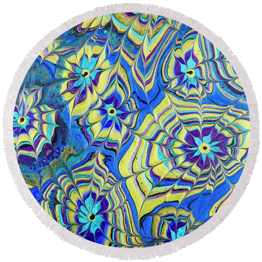 Poured Acrylics Round Beach Towel featuring the painting Mutliverse Web by Lucy Arnold