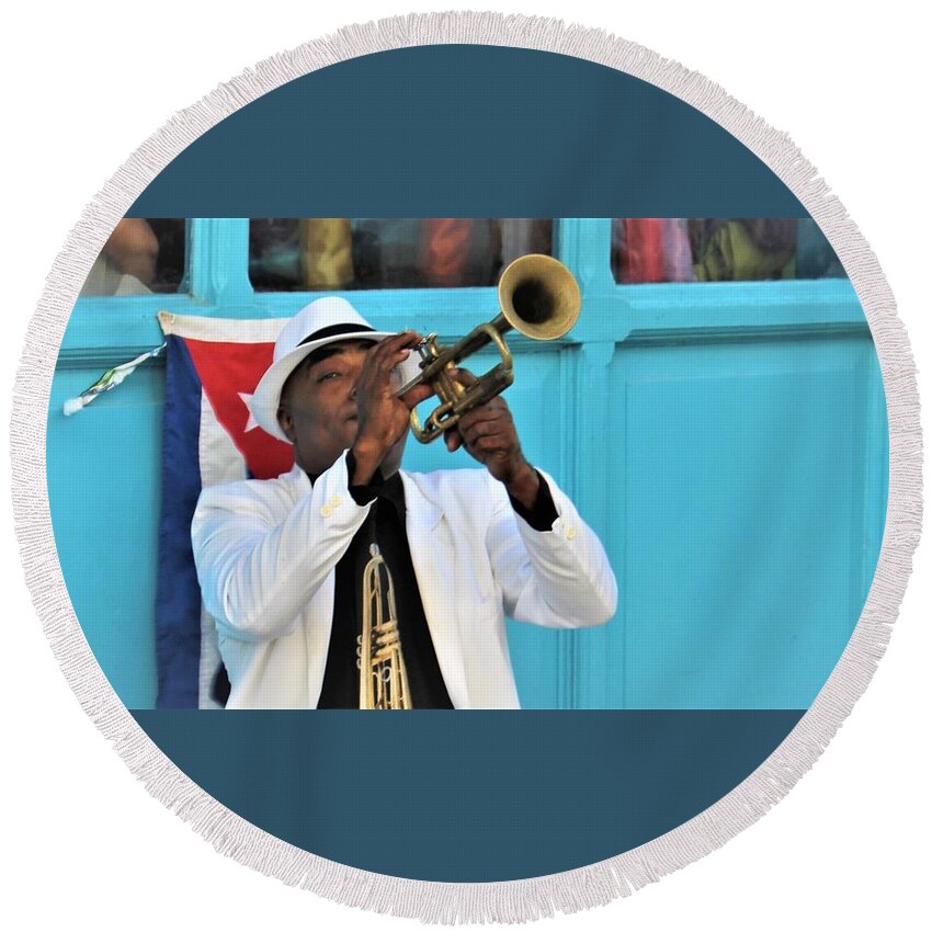 Cuba Round Beach Towel featuring the photograph Cuban Trumpeter #2 by FD Graham