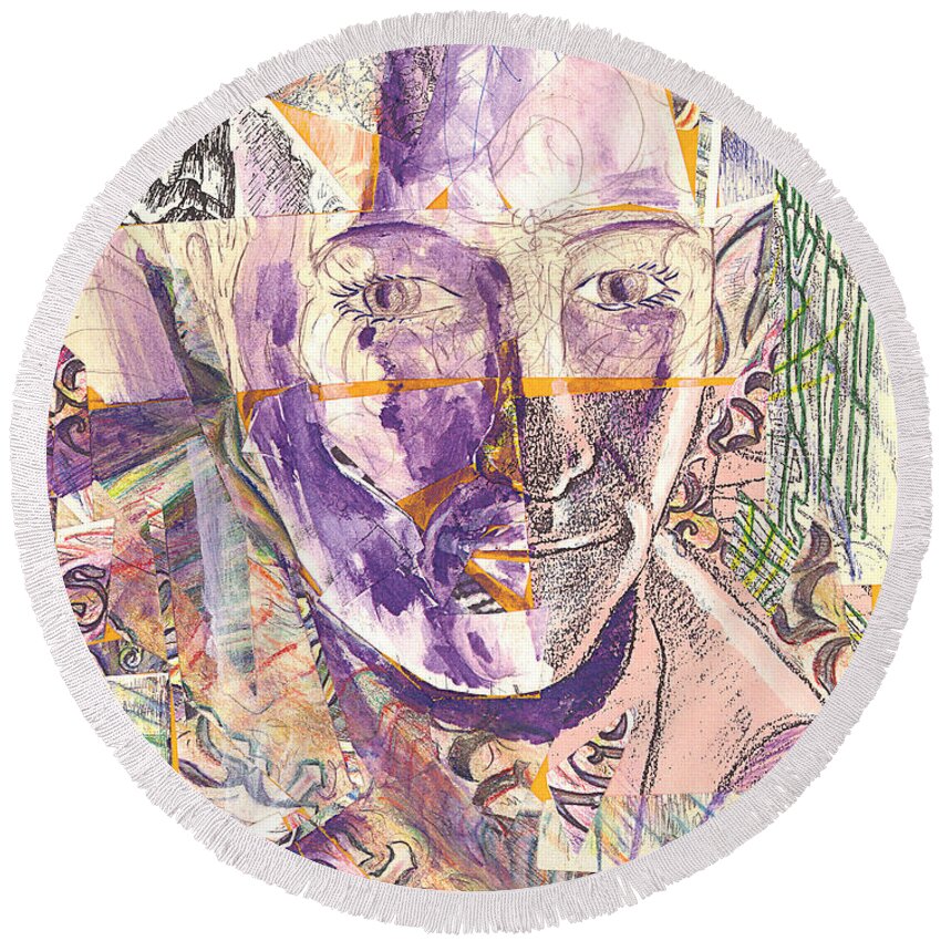 Watercolor Round Beach Towel featuring the painting Cut Portrait #1 by Jeremy Robinson