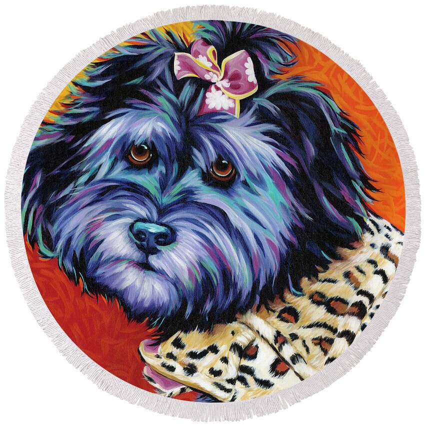 Pets Round Beach Towel featuring the painting Cute Pups IIi #1 by Carolee Vitaletti