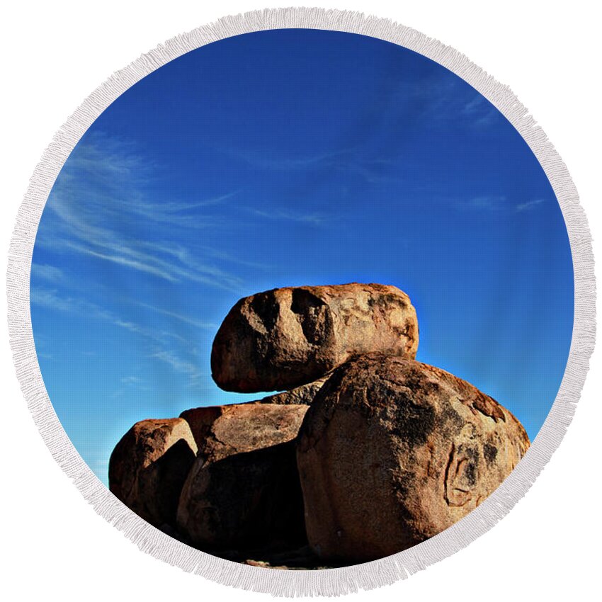 Devil's Marbles Round Beach Towel featuring the photograph Devils Marbles #1 by Douglas Barnard