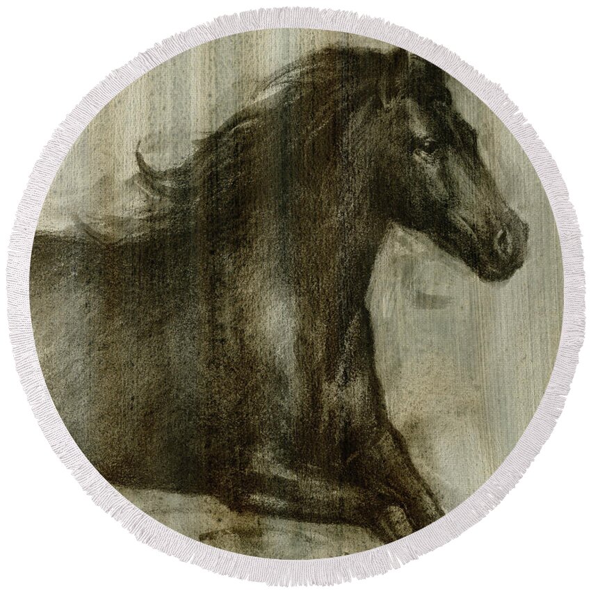 Horse Round Beach Towel featuring the painting Dynamic Stallion I #1 by Ethan Harper