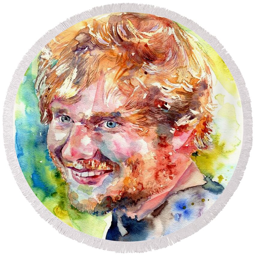 Ed Sheeran Round Beach Towel featuring the painting Ed Sheeran by Suzann Sines