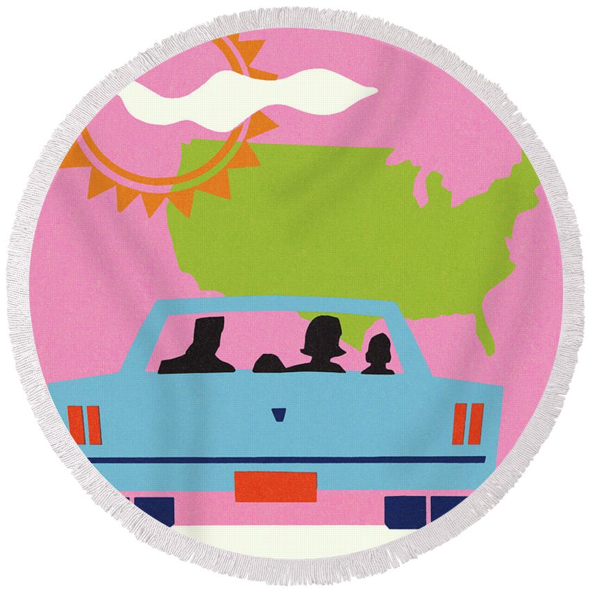 America Round Beach Towel featuring the drawing Family Road Trip #1 by CSA Images