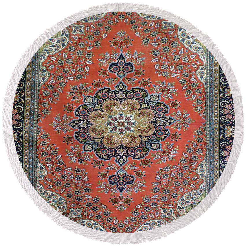 Bright Round Beach Towel featuring the photograph Fine Turkish carpets rugs in a showroom #1 by Steve Estvanik