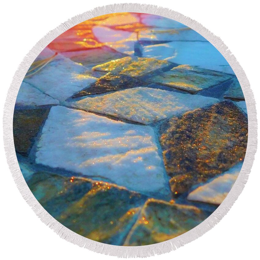 - First Frost Round Beach Towel featuring the photograph - First Frost by THERESA Nye