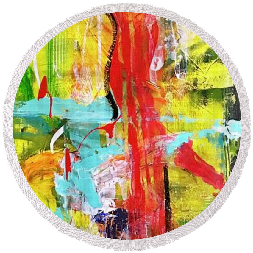 Abstract Round Beach Towel featuring the painting Flamenco by Laura Jaffe