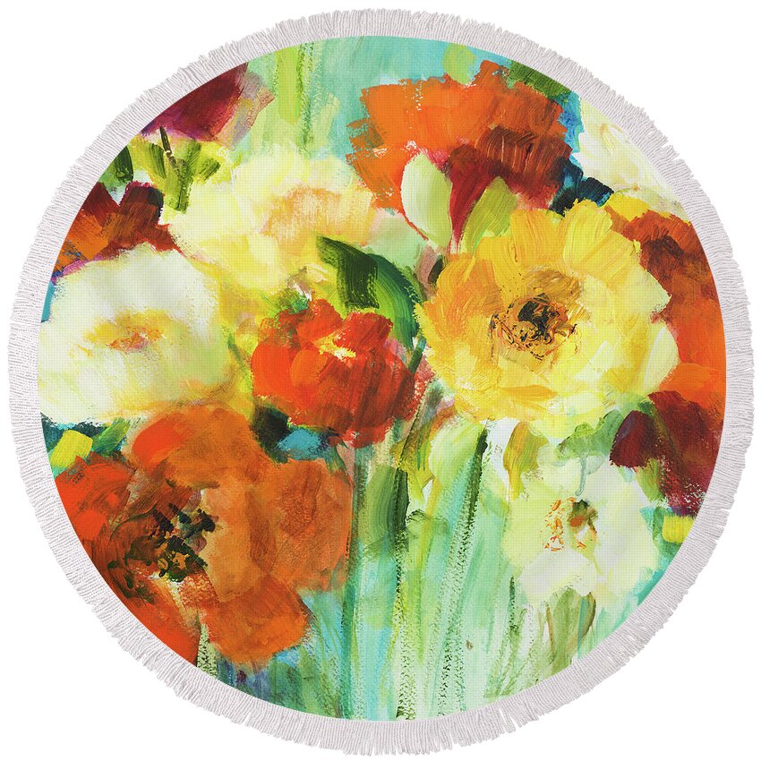 Flower Round Beach Towel featuring the painting Flower Power II #1 by Lanie Loreth