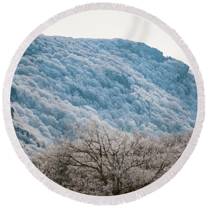Blue Ridge Round Beach Towel featuring the photograph Frost on the Mountain #1 by Mark Duehmig