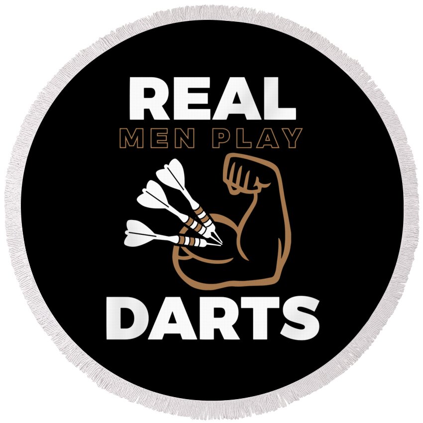 Funny Darts Gift Round Beach Towel featuring the digital art Funny Darts design Gift for Dart Players Pub Games Sports Professionals and Amateurs on the Dart Board #3 by Martin Hicks
