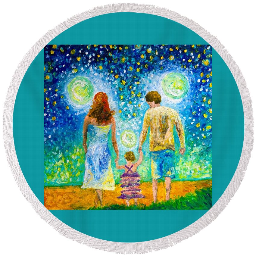 Family Round Beach Towel featuring the painting Future Memories #1 by Chiara Magni