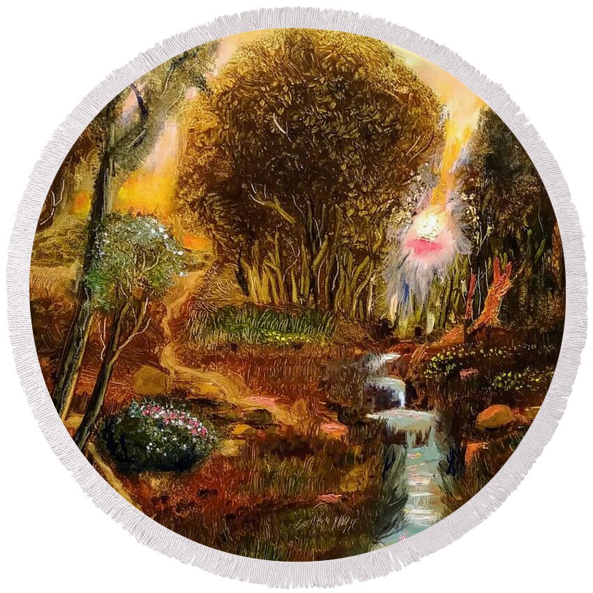 Nature Round Beach Towel featuring the painting Garden in the Wild #1 by Mike Benton