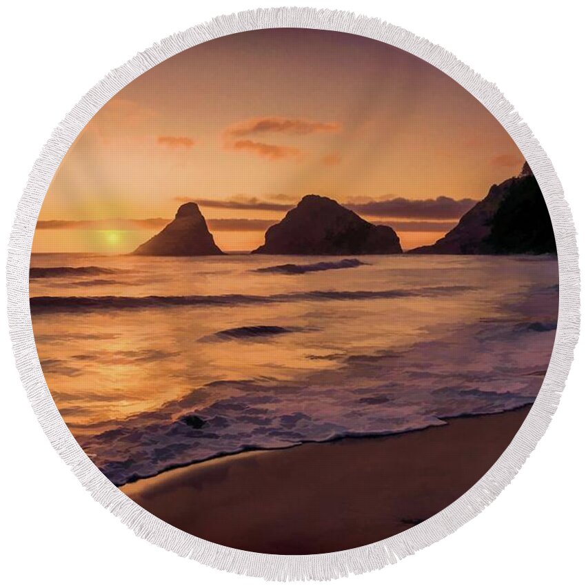 Sunset Round Beach Towel featuring the painting Glorious Sunset by Bonnie Bruno